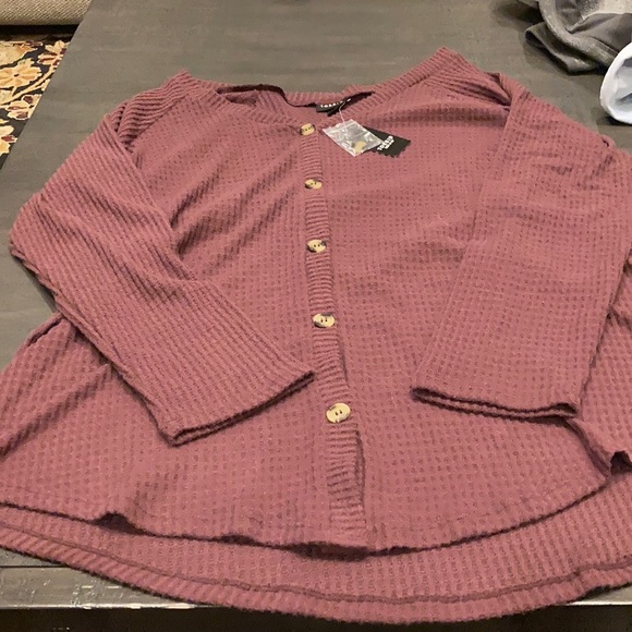 torrid Sweaters - torrid eggplant waffle button tie up sweater